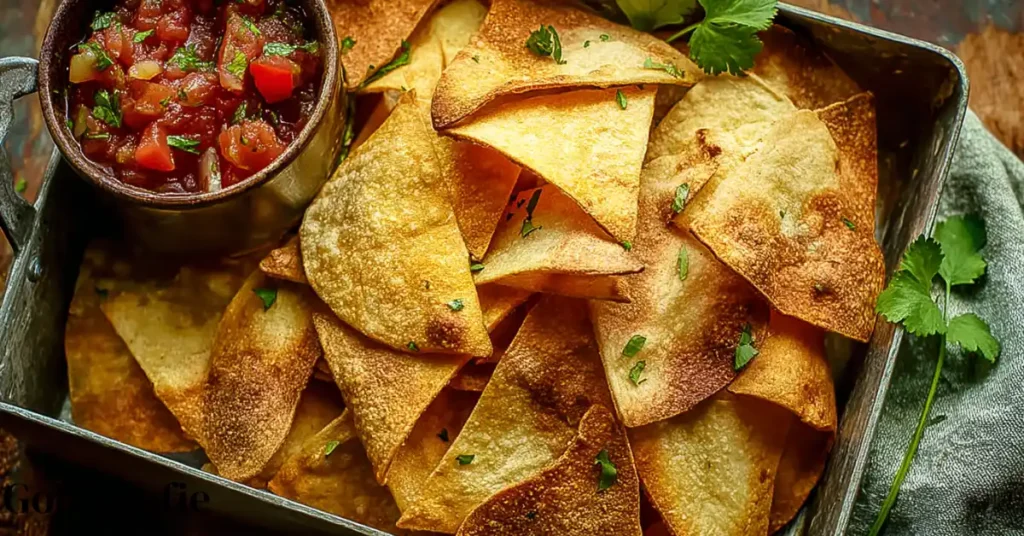 Golden Baked Tortilla Chips No Oil with fresh salsa