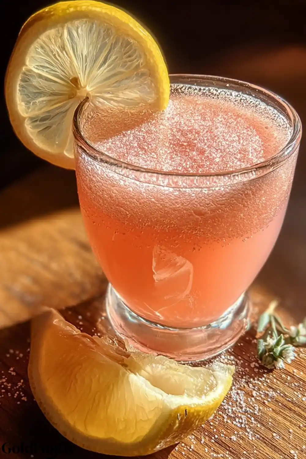 The Pink Salt Trick Recipe 5 A vibrant glass of pink salt wellness drink with a lemon slice garnish