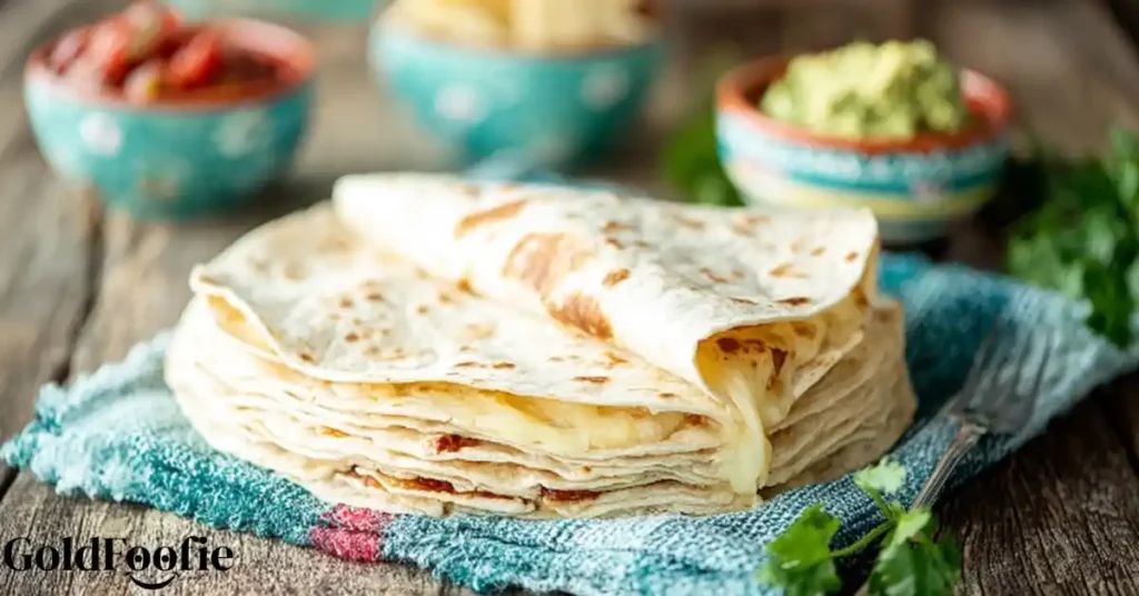 Melted cheese inside folded 12 Inch Flour Tortilla