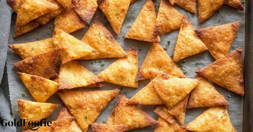 Golden baked Tortilla Chips Low Carb Diets on parchment