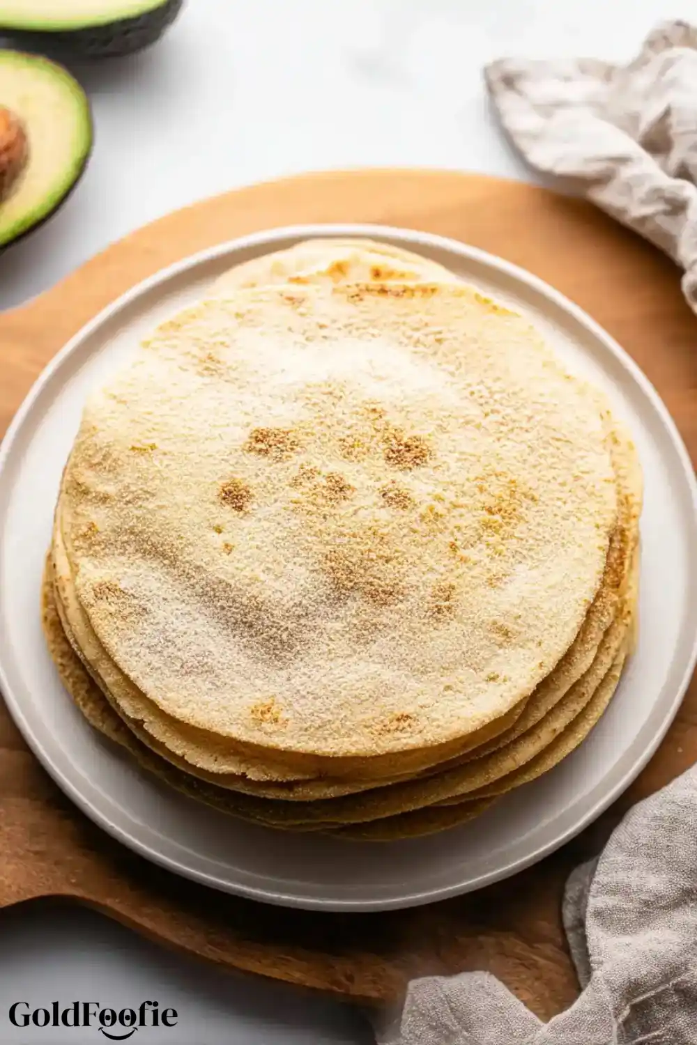 Low Carb Tortillas Oat Homemade Made Easy 5 Fresh stack of oat tortillas next to halved avocado