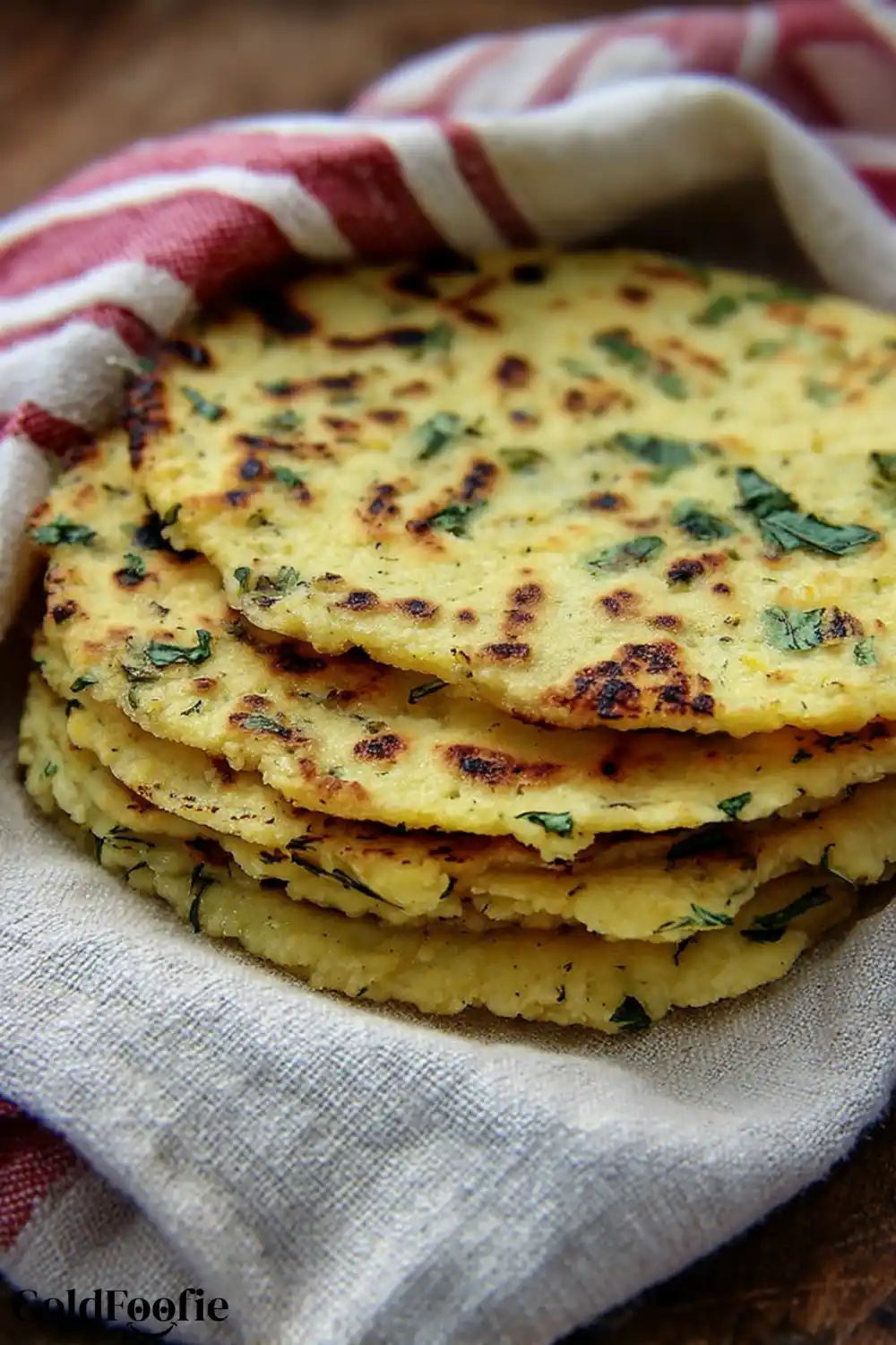 Cauliflower Tortillas Recipe Keto Approved 5 Cauliflower tortillas wrapped in kitchen cloth with char marks