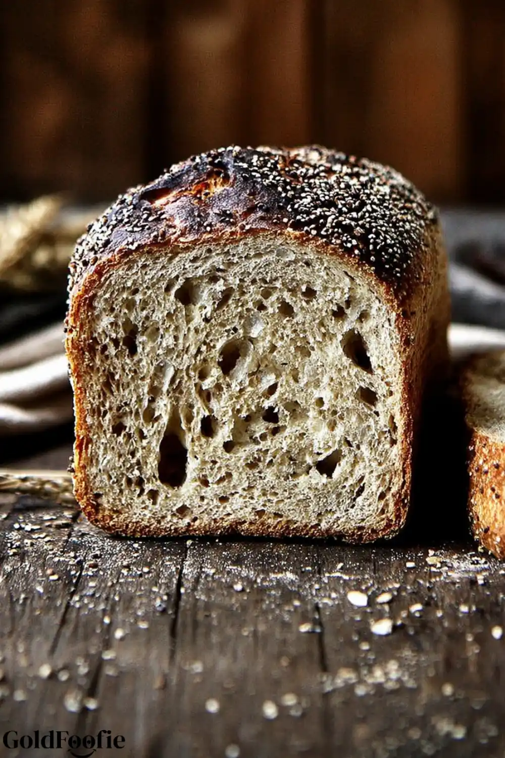 Rustic Bread Slice View Sliced sprouted loaf with crisp crust and fluffy center