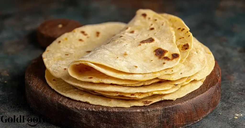 Stack of homemade almond flour tortillas on a wooden board