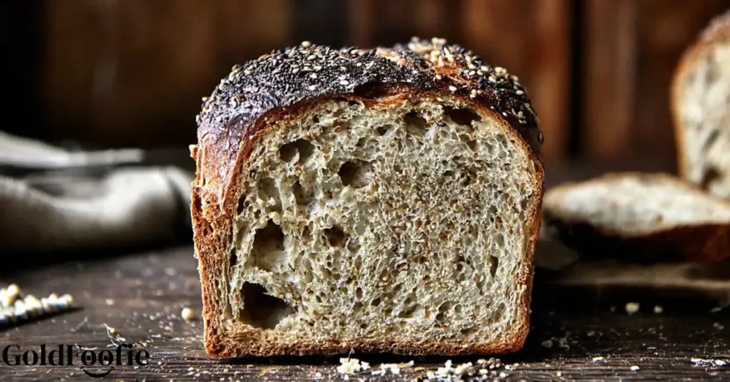 Close-up of sliced sprouted grain bread showing airy texture