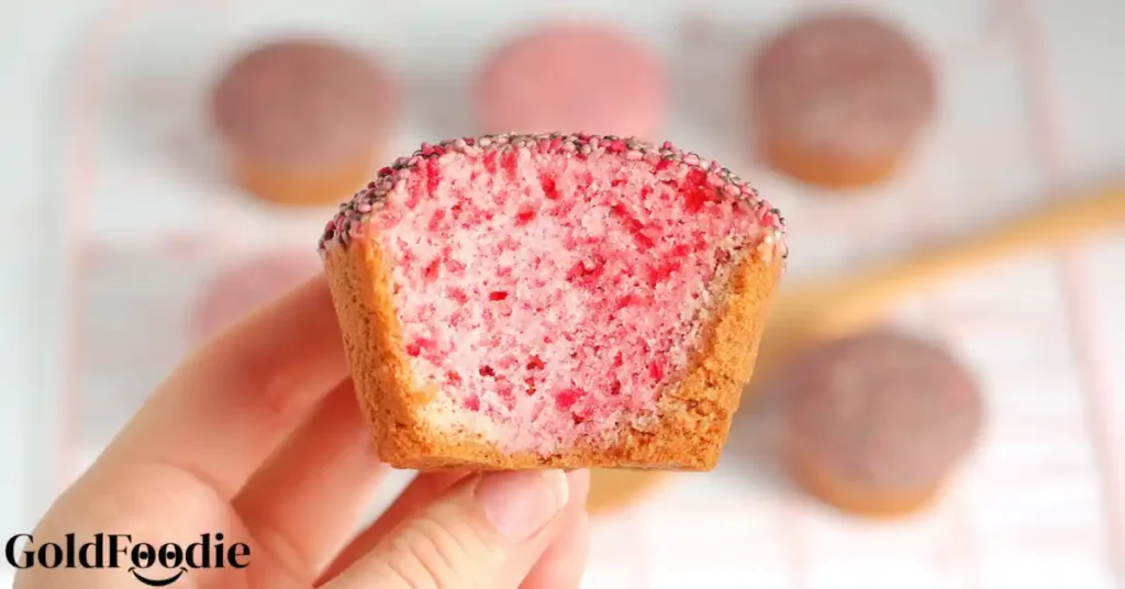 chia seed cake mix and pink swirl.