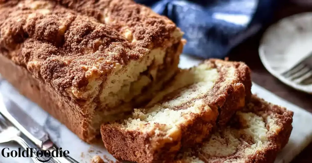 Sliced cinnamon swirl bread loaf.