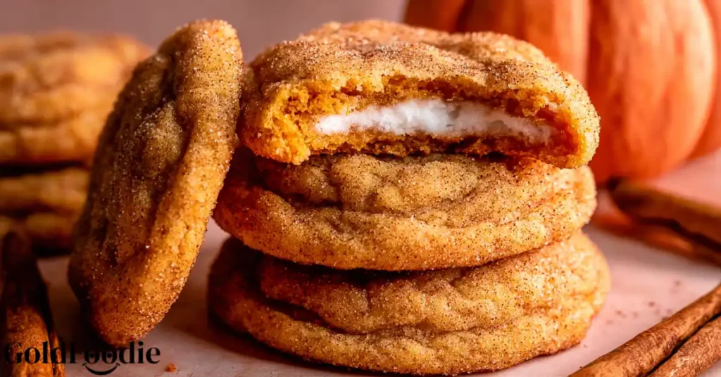 Stack of pumpkin cheesecake cookies with cinnamon sugar