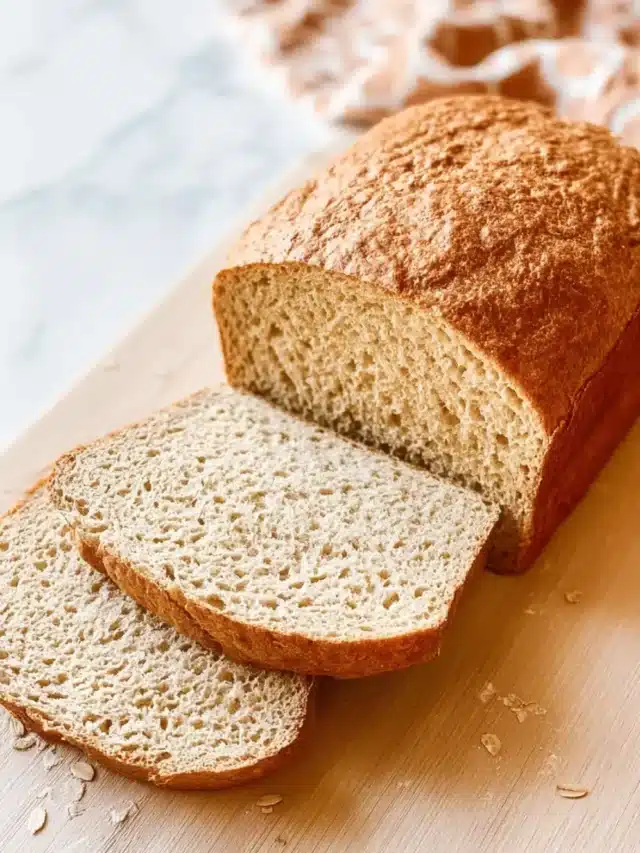 Oat flour bread sliced open showing soft texture.