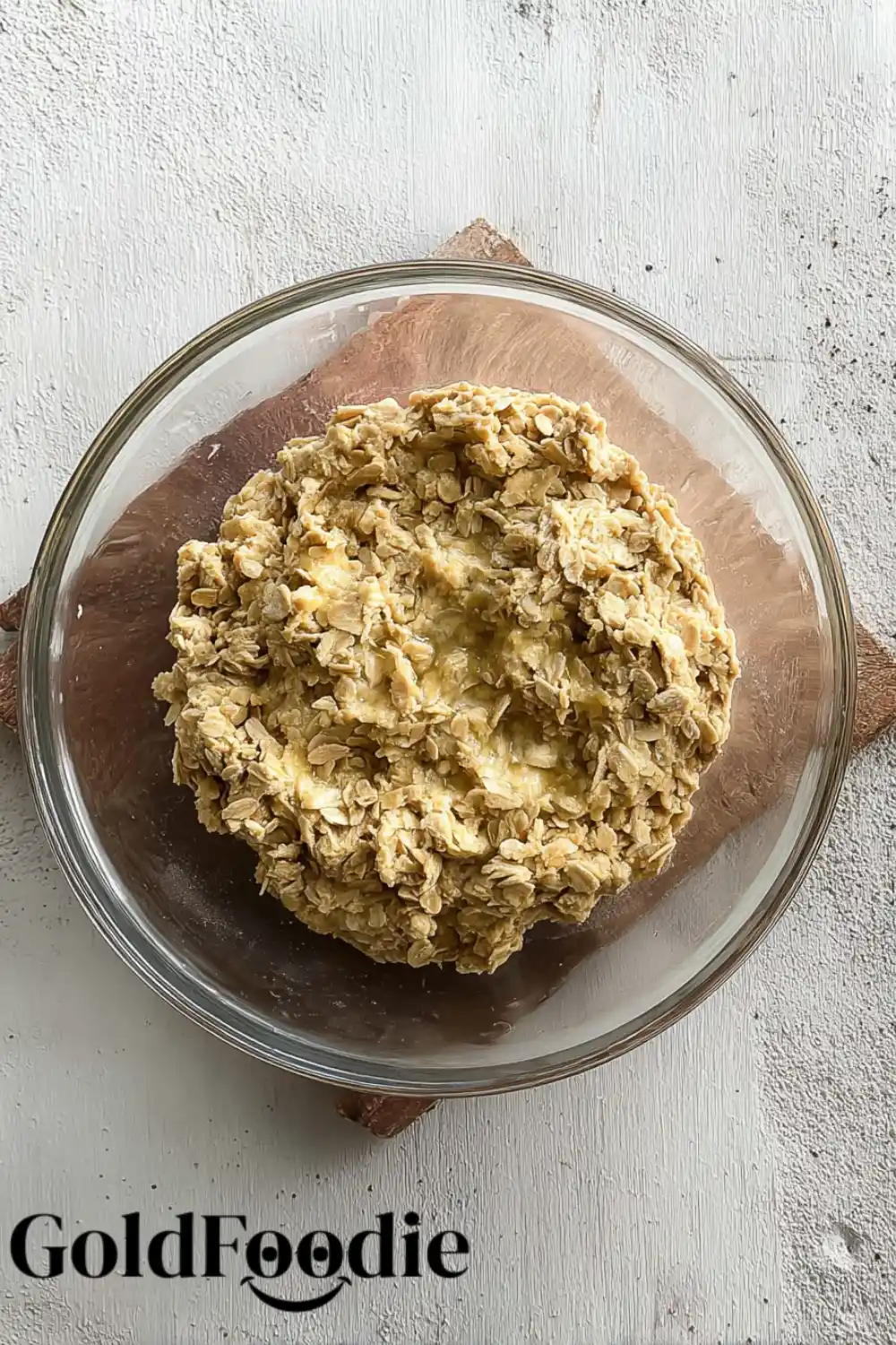 Oat Streusel Topping for Apple Bars the oat streusel topping mixture, made with rolled oats and butter, for the salted caramel apple bars.