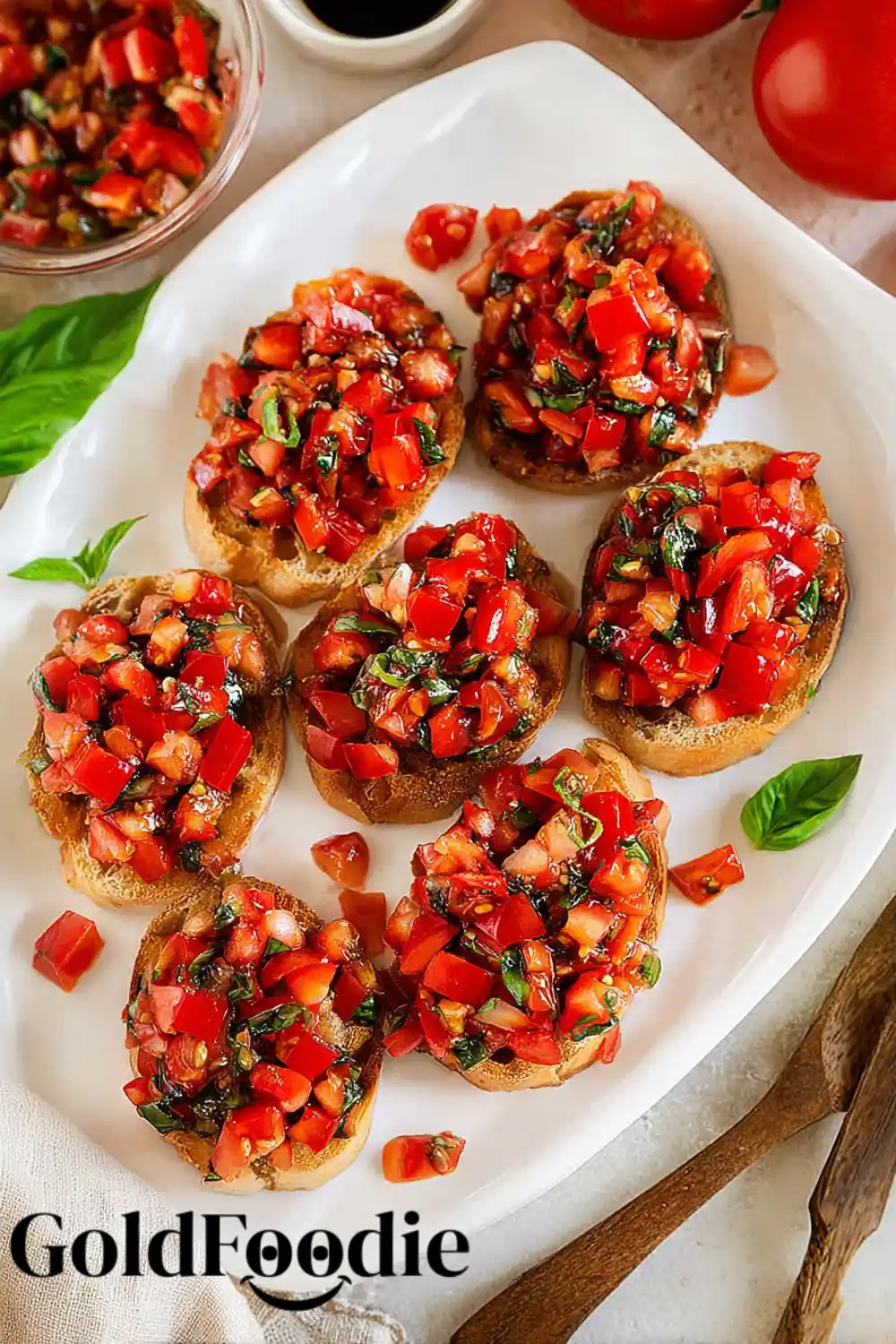Classic Tomato and Basil Bruschetta 5 six pieces of classic tomato and basil bruschetta.