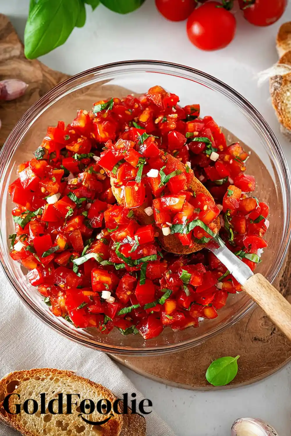 Fresh Tomato Bruschetta Topping in Bowl fresh Tomato and Basil Bruschetta