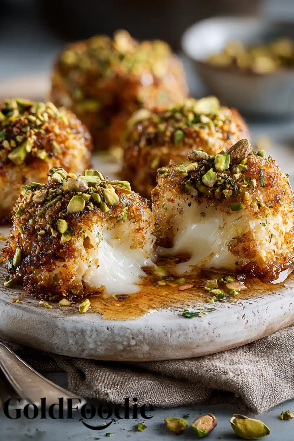 Pistachio-Crusted Brie Bite with Cheese Pull Pistachio-Crusted Brie Bite with Cheese Pull