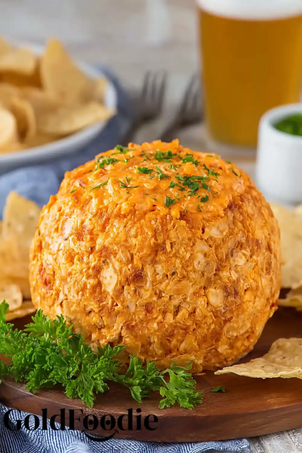 Taco Cheese Ball Served on Wooden Board Taco Cheese Ball Served