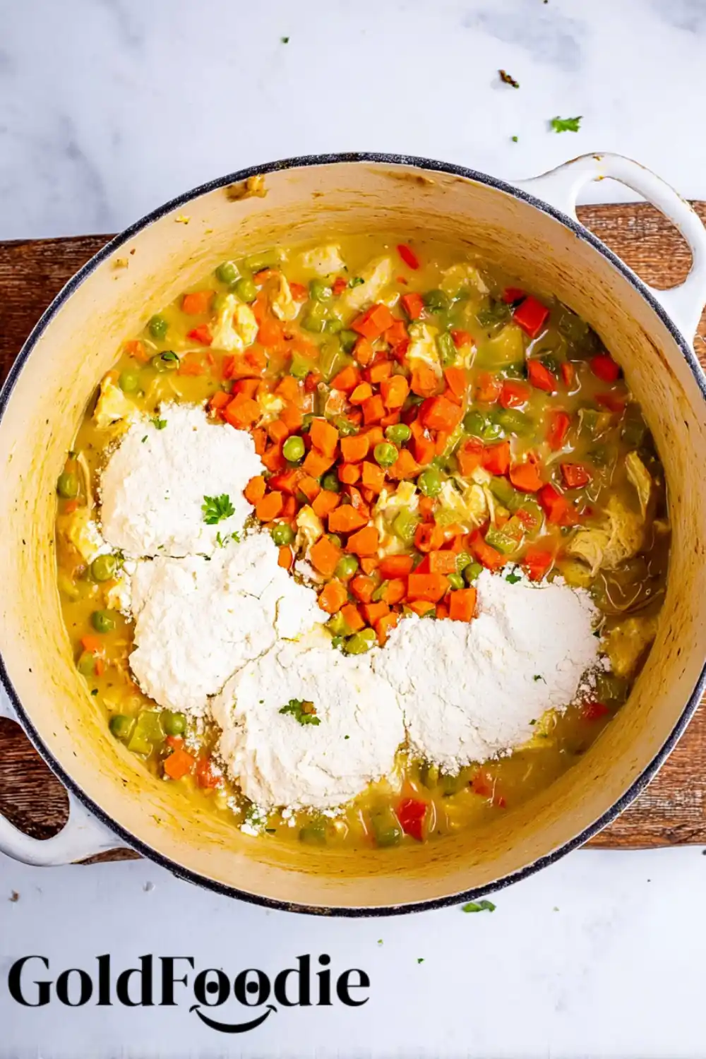 Adding Biscuit Dough to Chicken Pot Pie Soup