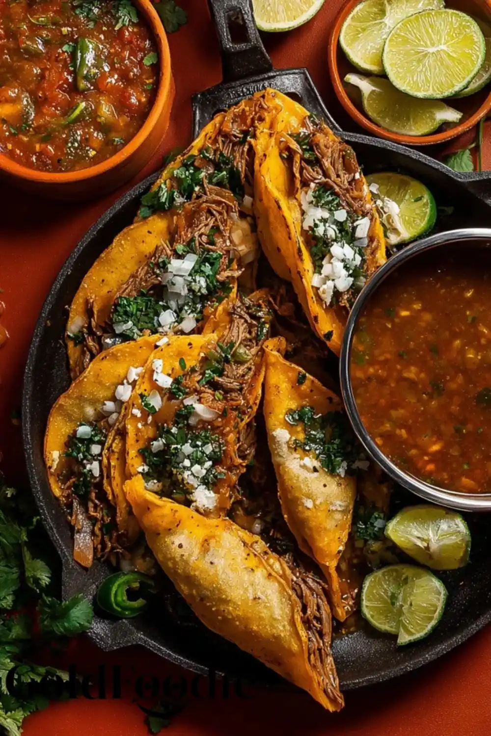 Birria Tacos with Consommé and Salsa Bowls