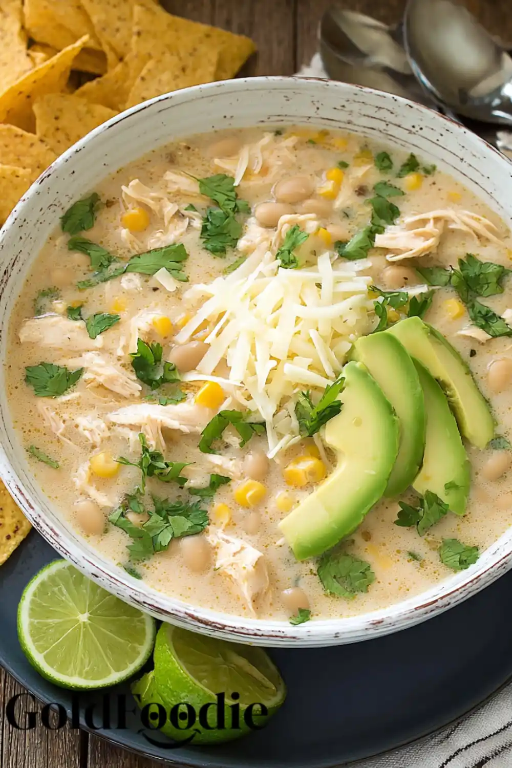Bowl of Creamy White Chicken Chili with Toppings Creamy White Chicken Chili