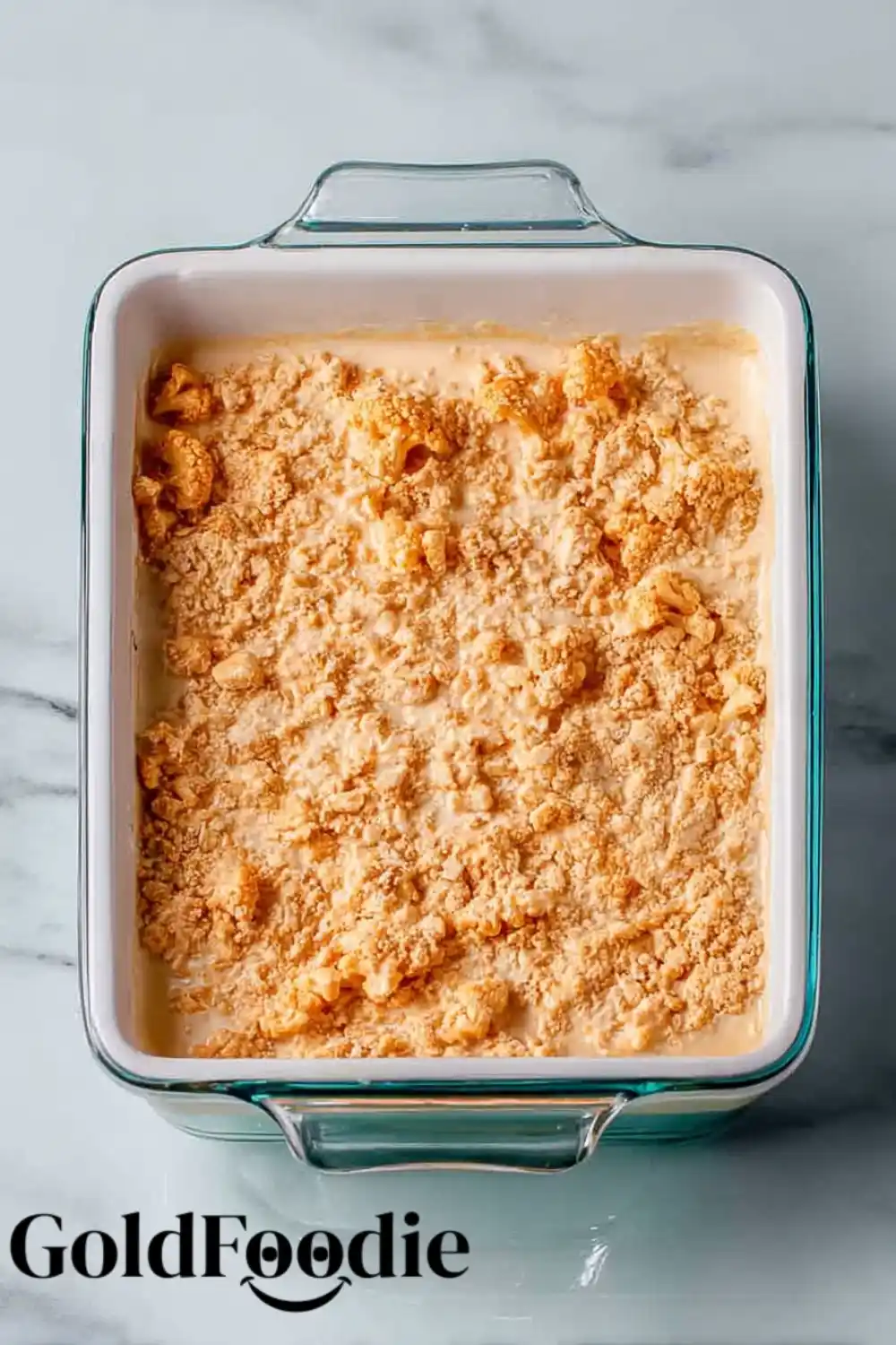 Buffalo Chicken Casserole Mixture in Baking Dish Buffalo Chicken Casserole Mixture in Baking Dish