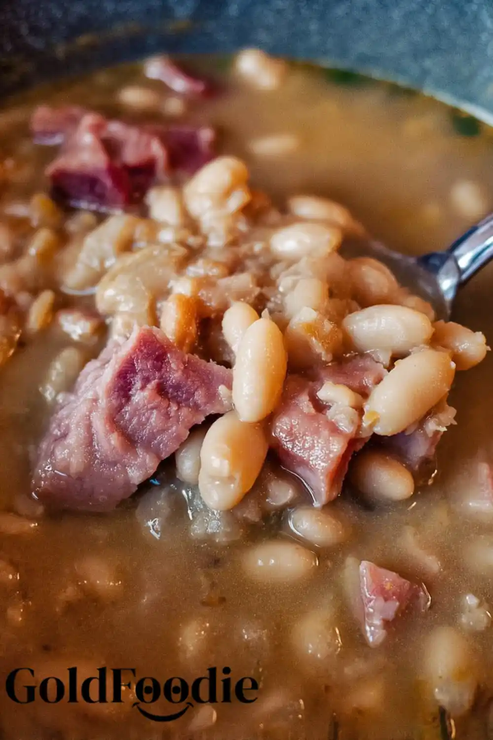 Close Up Ham and Bean Spoonful