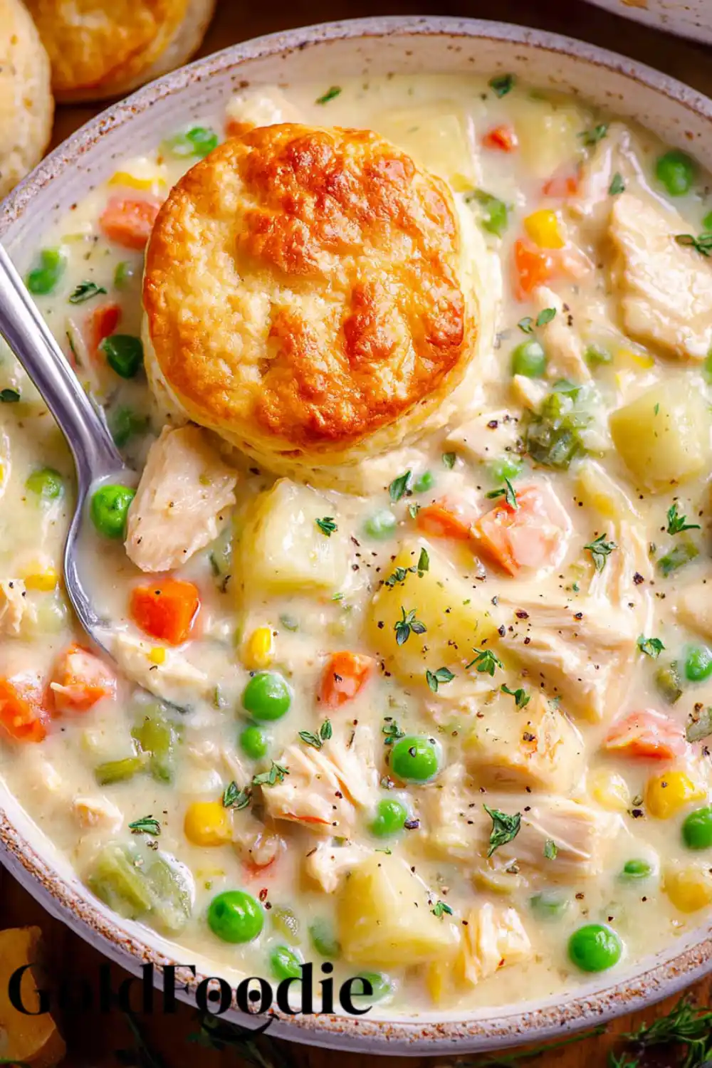 Close-Up of Creamy Chicken Pot Pie Soup