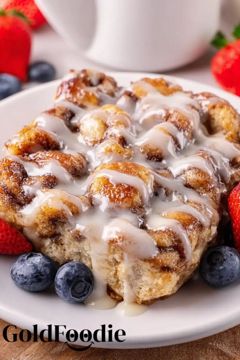 Close-up Serving of Cinnamon Roll Casserole