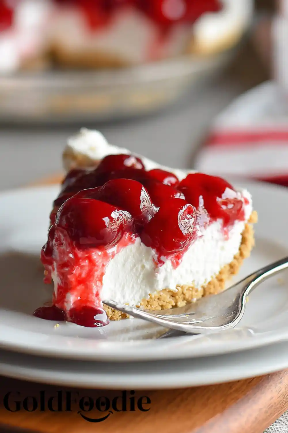 slice of no-bake cherry cheesecake