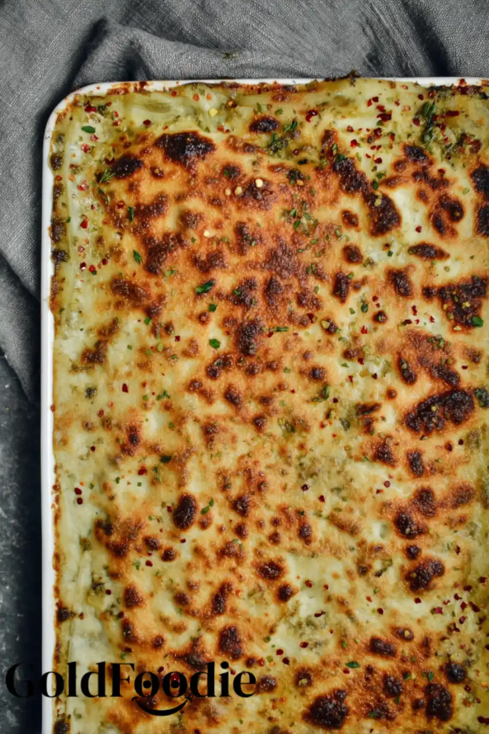 Close-up of Golden Lasagna Cheese Crust