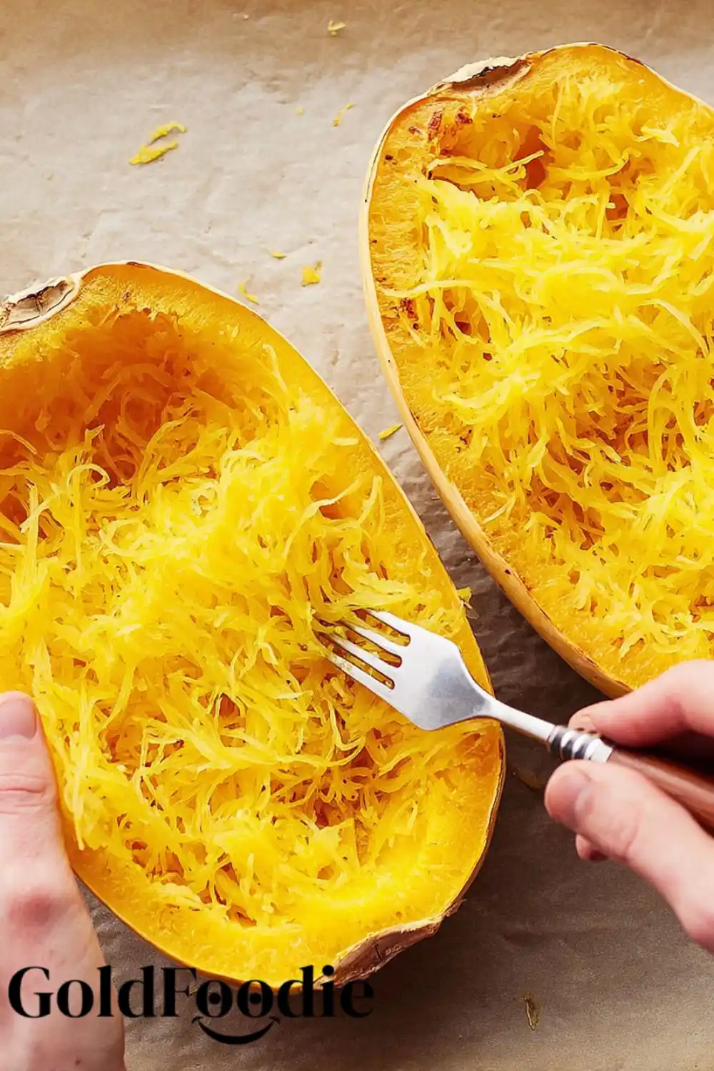 Creating Spaghetti Squash Noodles with a Fork Spaghetti Squash Noodles