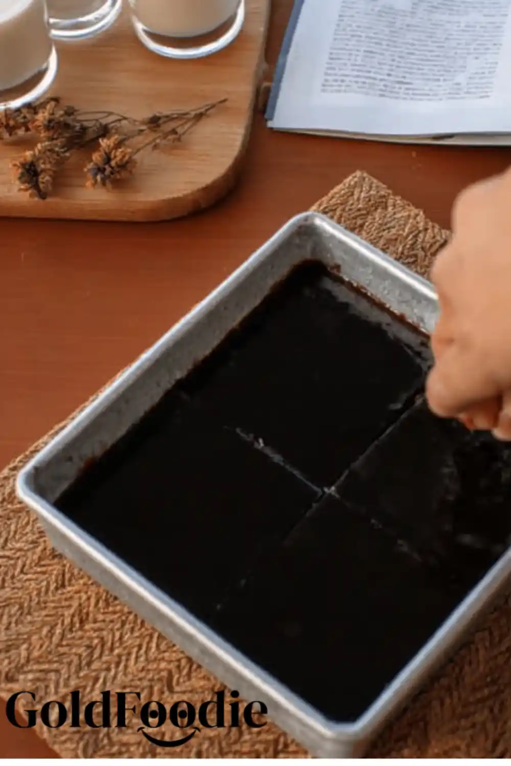 Cutting Set Coffee Jelly into Cubes Cutting Set Coffee Jelly