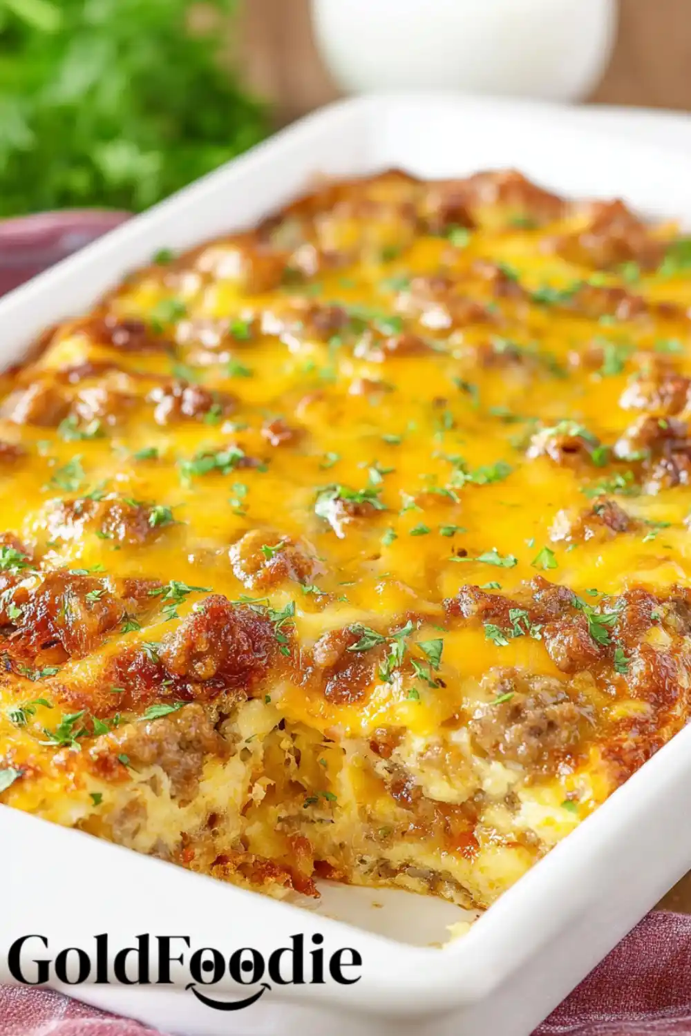 Easy Breakfast Sausage Casserole in Baking Dish