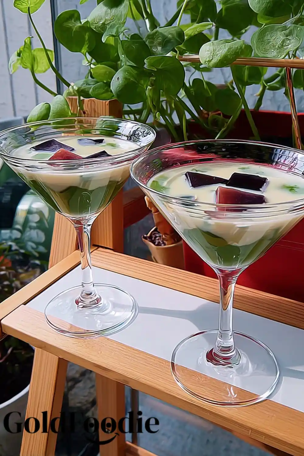 Green Milk Tea Jelly in Martini Glasses Green Milk Tea Jelly