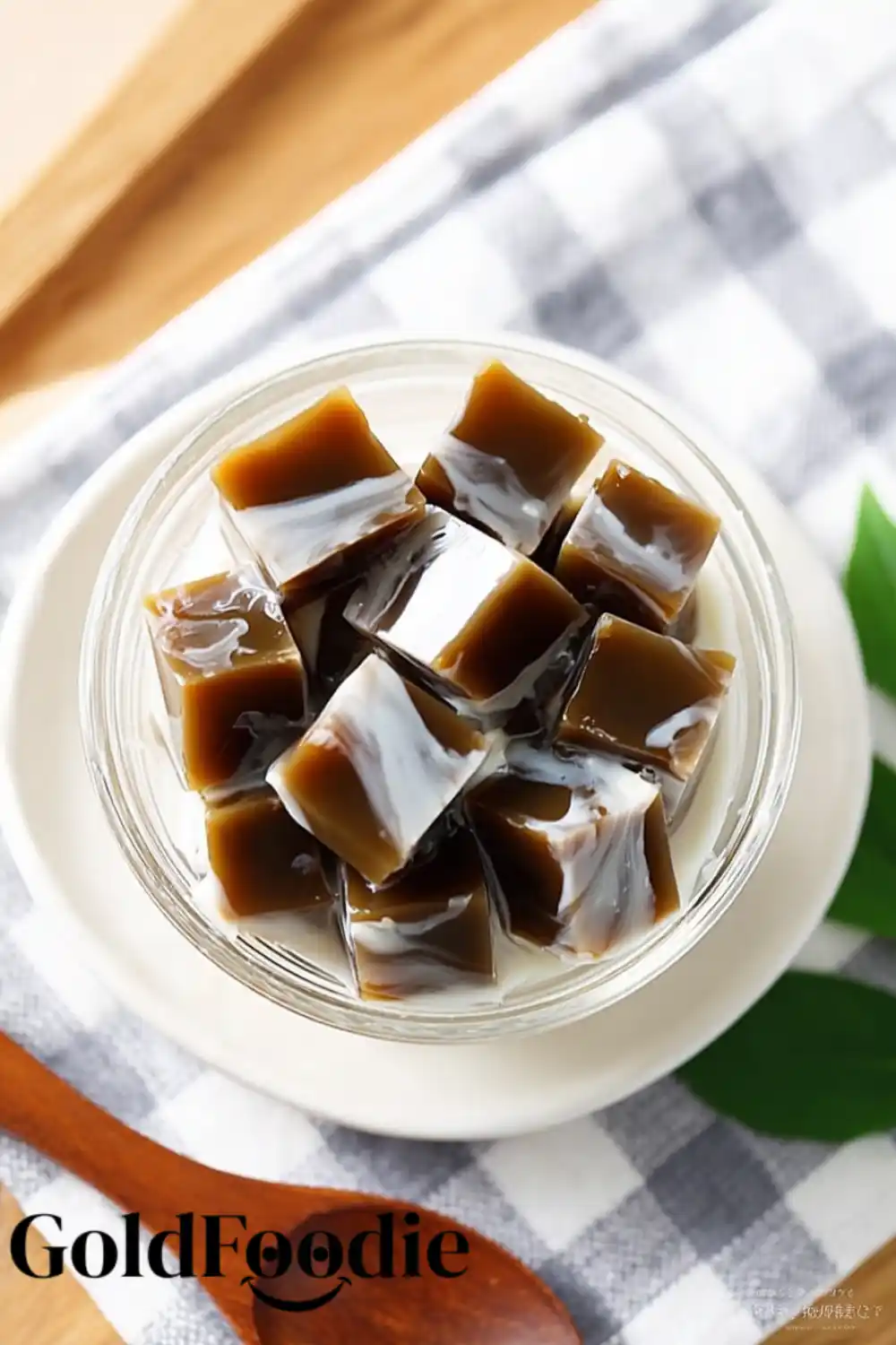 Hojicha Jelly Cubes in Glass Bowl Hojicha Jelly Cubes