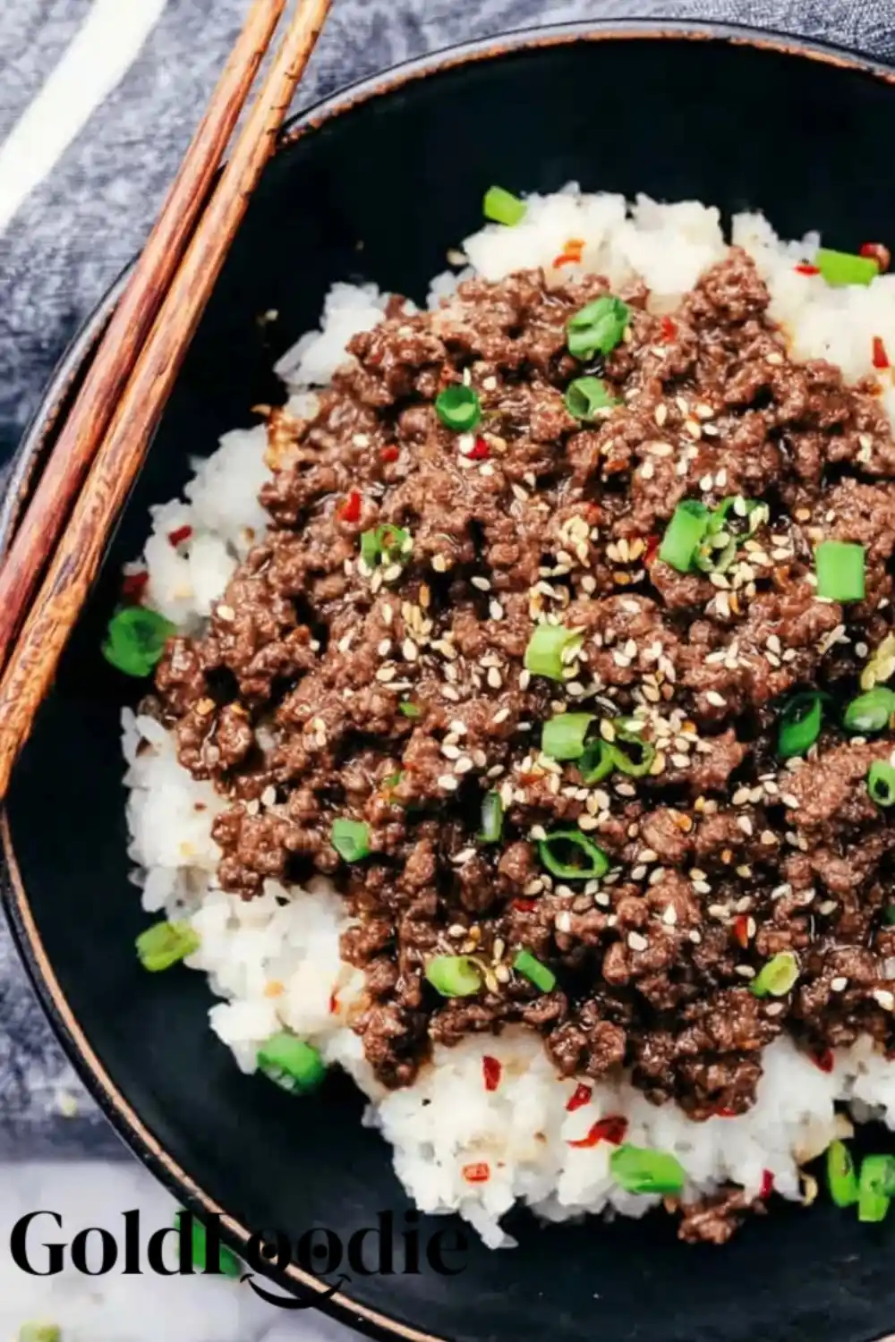Korean Beef and Rice Bowl with Chopsticks Korean Ground Beef Bowl with Chopsticks