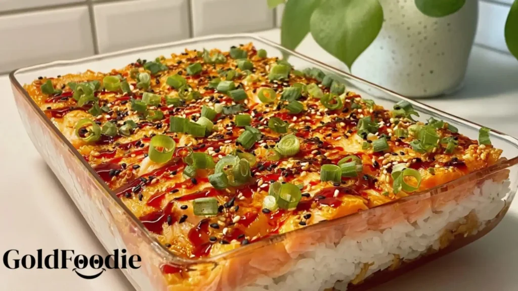 Layered Salmon Sushi Bake Casserole