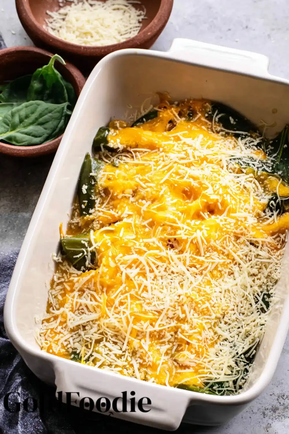 Layering Cheese and Poblanos