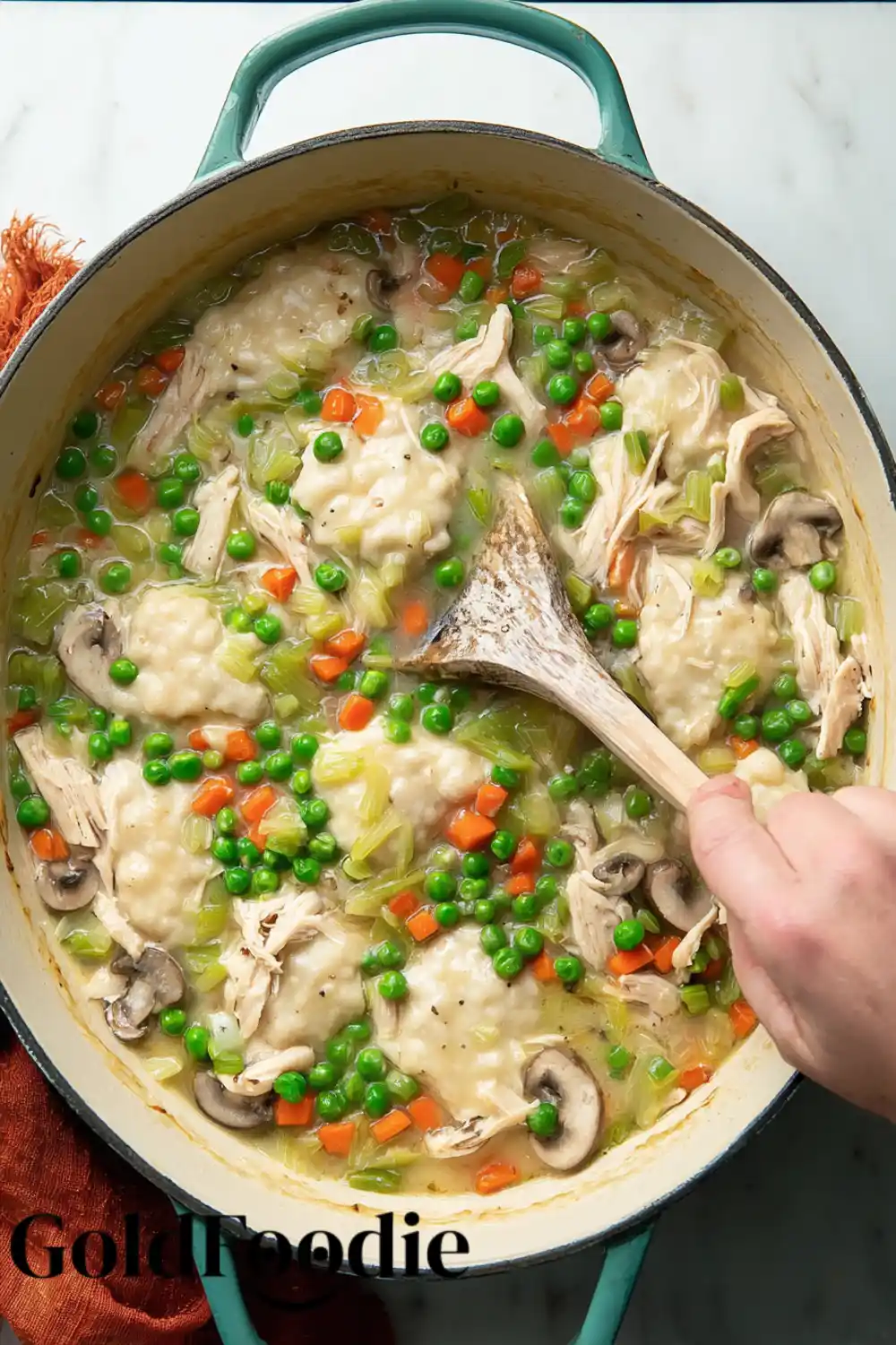 Making the Creamy Chicken Cobbler Filling Creamy Cheddar Bay Chicken Cobbler