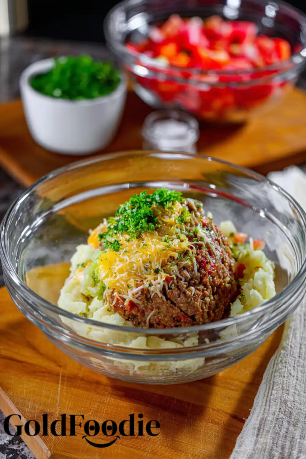 Meatloaf with Mashed Potatoes and Cheese Bowl Concept