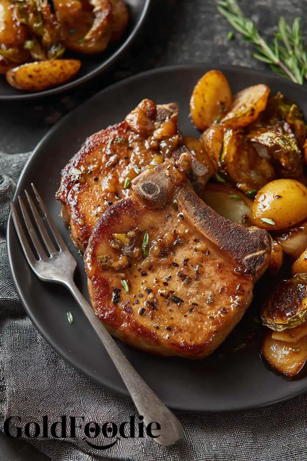 Plated Apple Butter Pork Chops