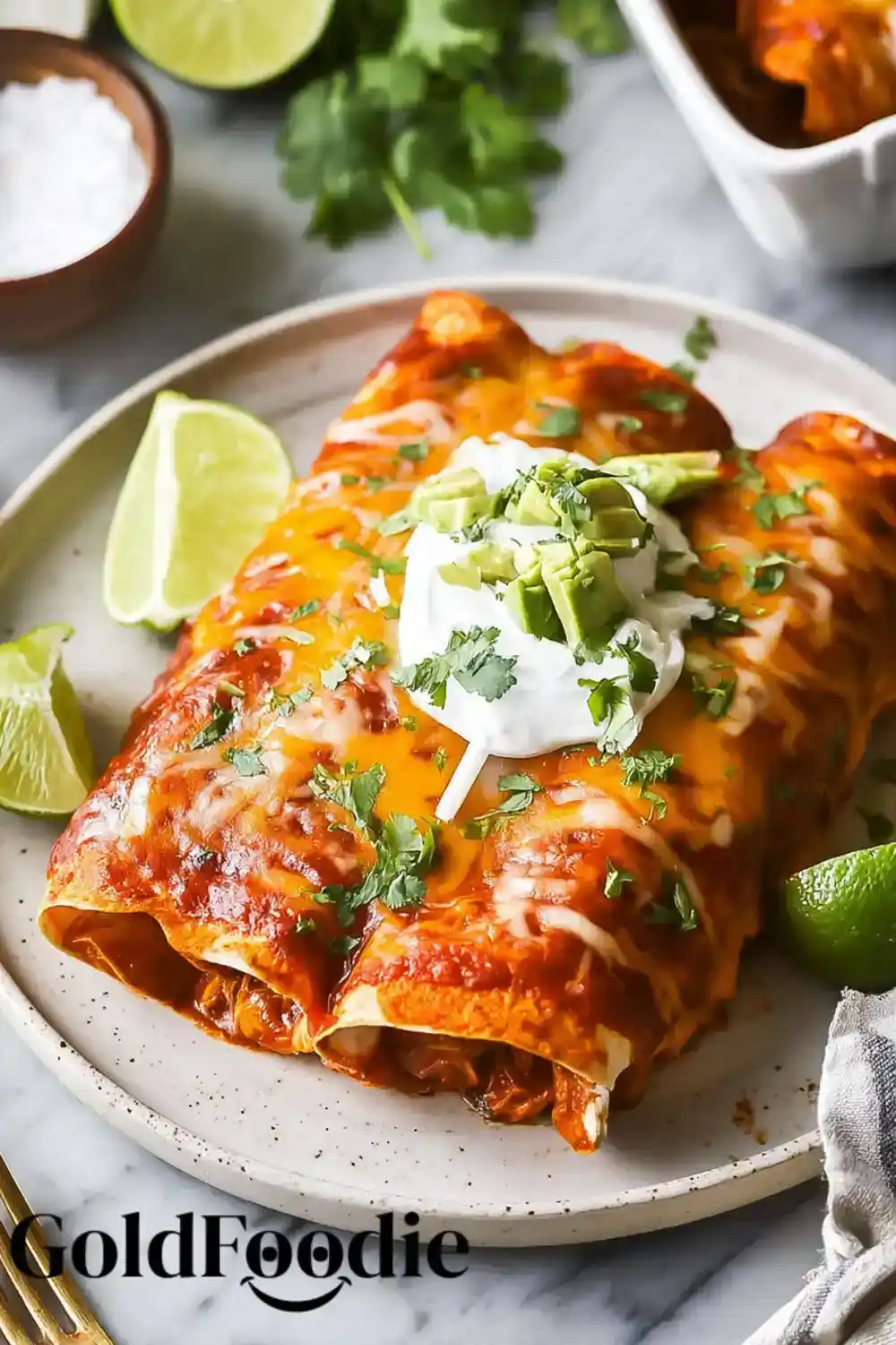 Plated Chicken Enchiladas with Toppings Plated Chicken Enchiladas