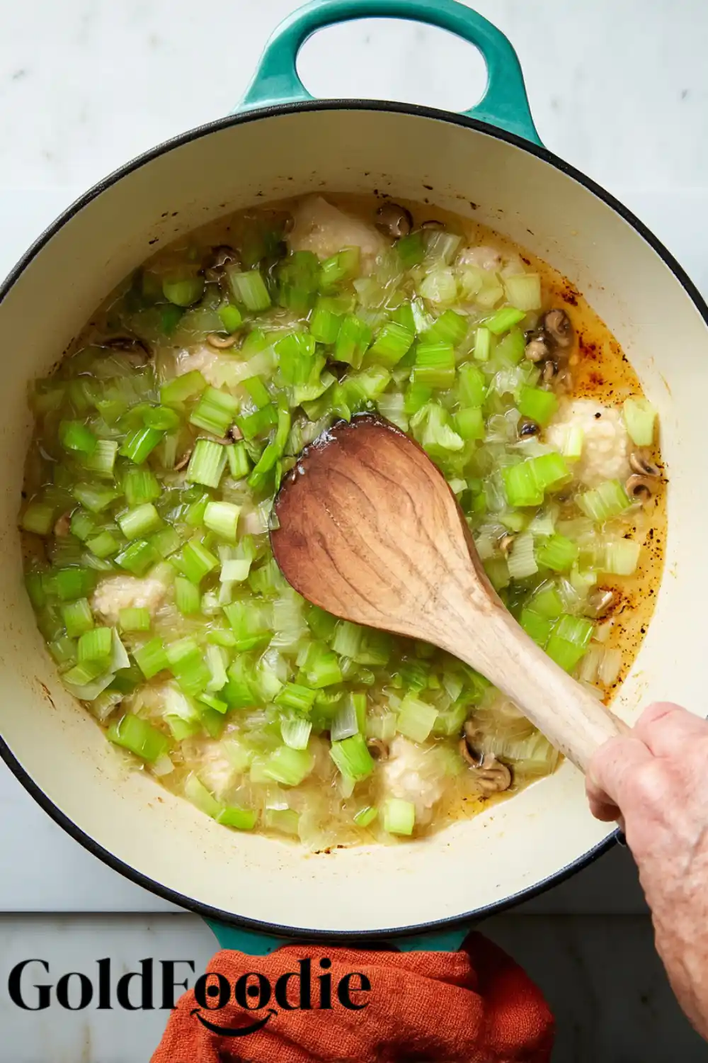 Sautéing Celery for Chicken Cobbler Sautéing Celery for Chicken Cobbler