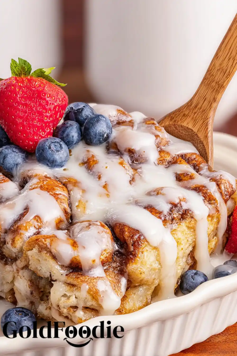 Scooping Cinnamon Roll Casserole