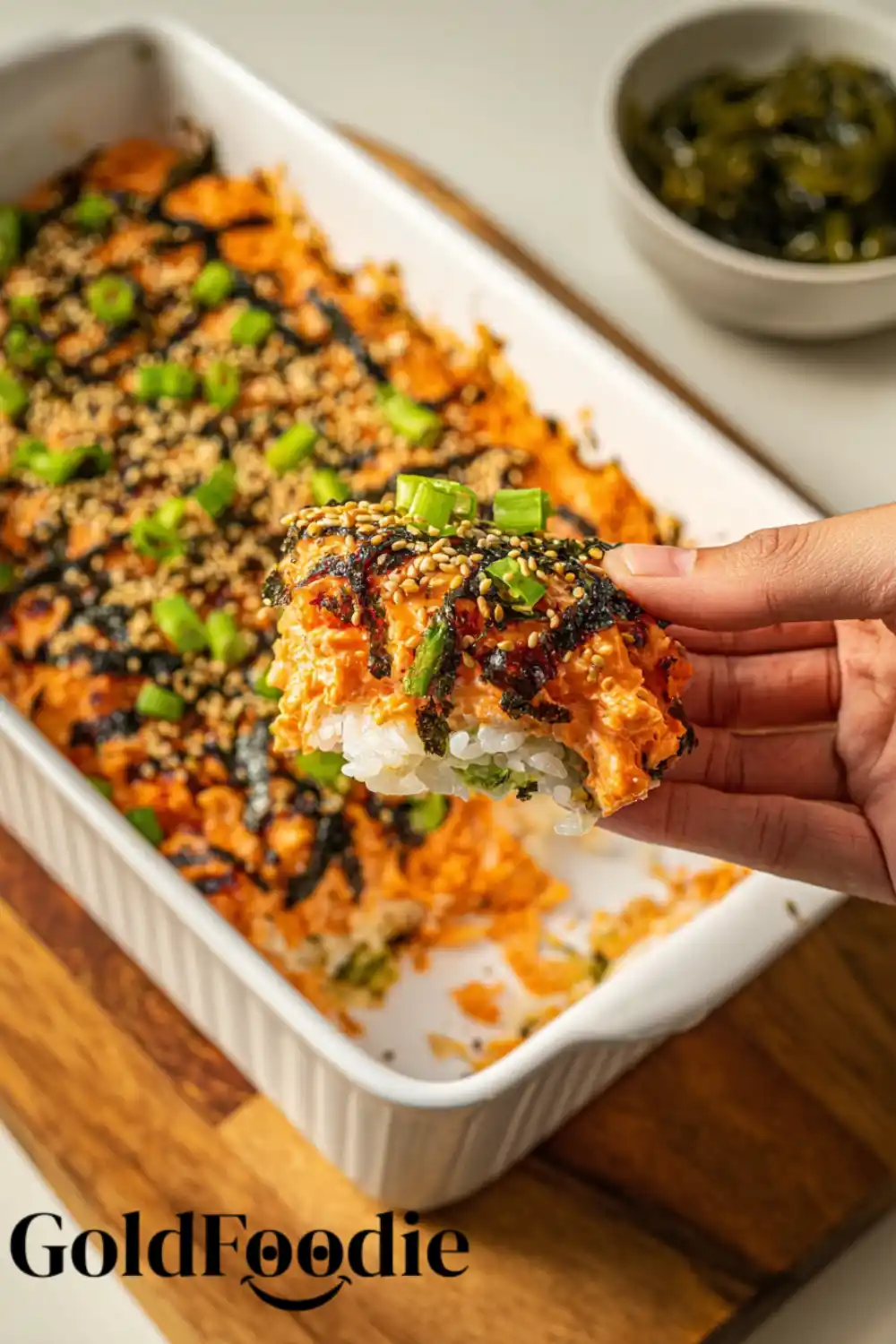 Serving a Slice of Salmon Sushi Bake Slice of Salmon Sushi Bake