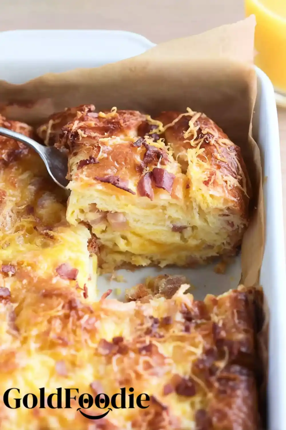 Slice of Overnight Croissant Breakfast Casserole Overnight Croissant Breakfast Casserole