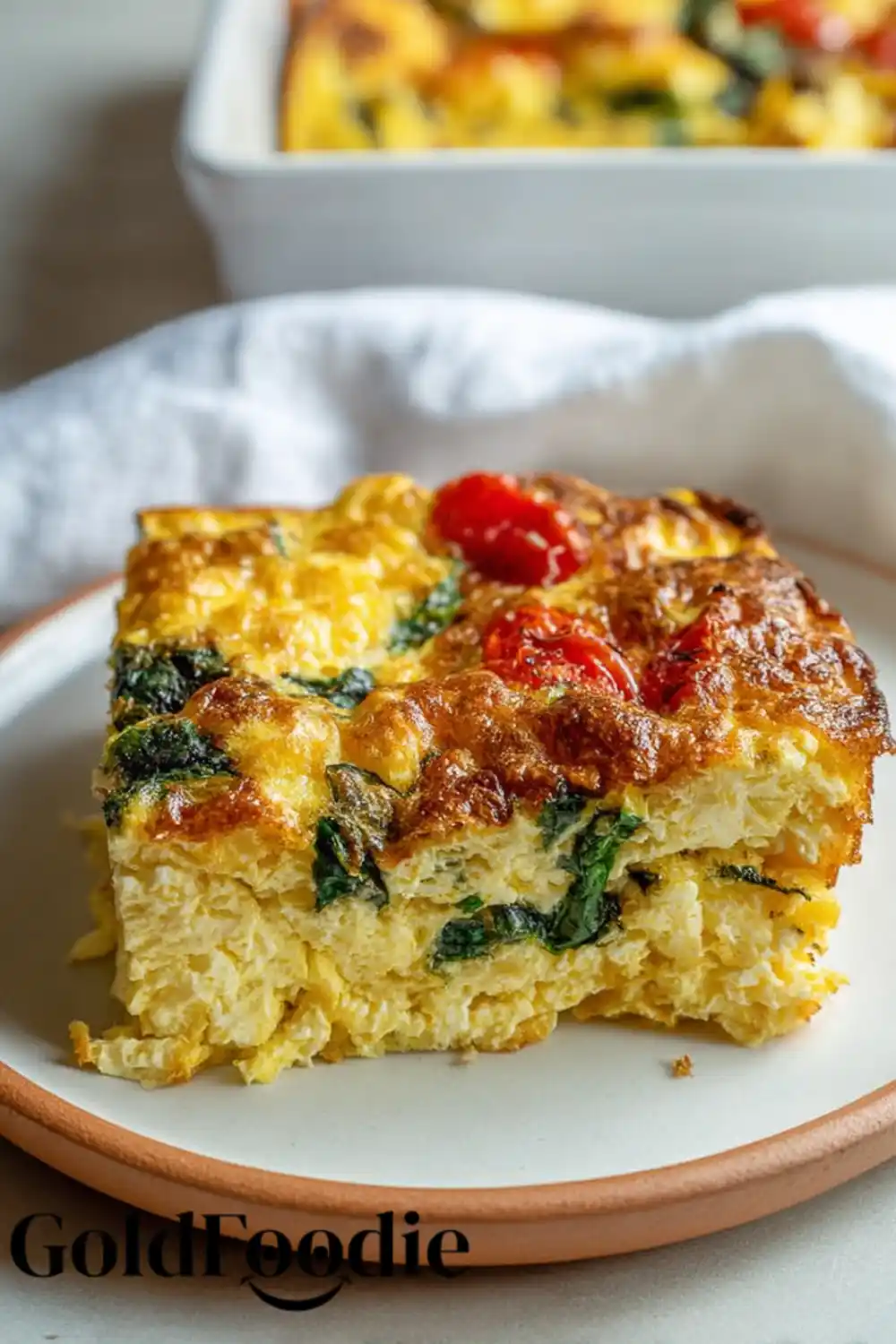 Square Slice of Cottage Cheese Egg Bake Casserole