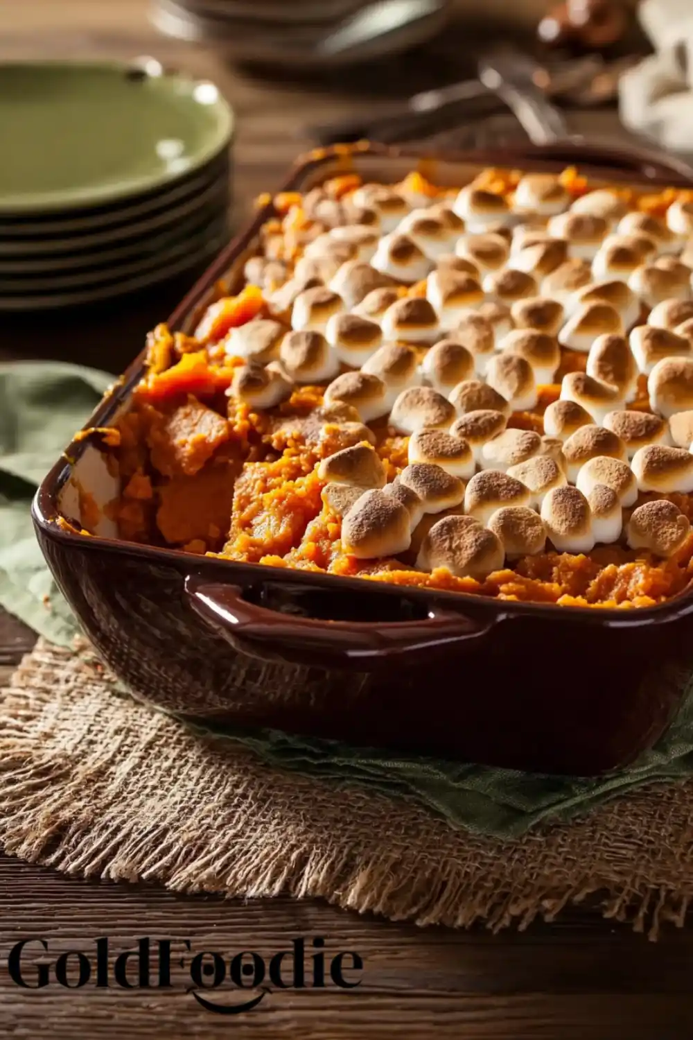 Sweet Potato Casserole in Brown Dish Sweet Potato Casserole
