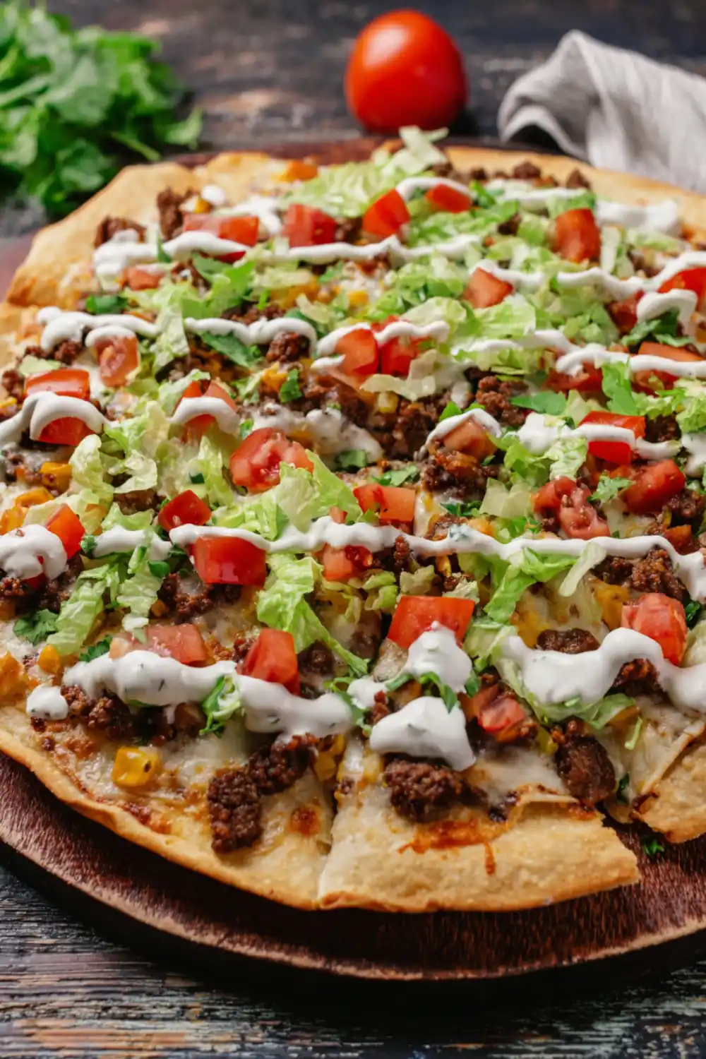 Whole Cool Ranch Taco Pizza with Ranch Drizzle Whole Cool Ranch Taco Pizza