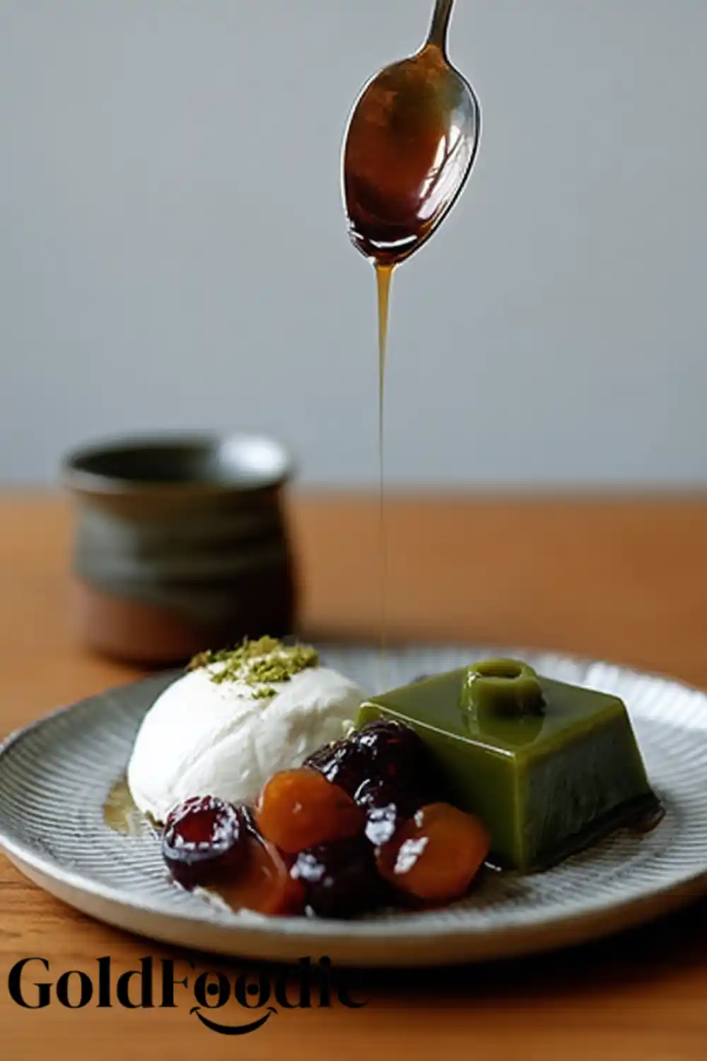matcha-anmitsu-jelly-with-red-beans-and-syrup-drizzle Matcha Anmitsu Gelatin Dessert