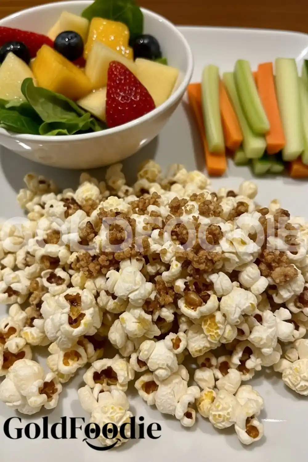 Balanced Snack Plate with Creamy Popcorn and Fru