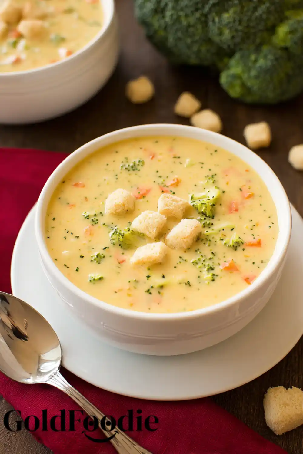 Broccoli Potato Cheese Soup with Croutons