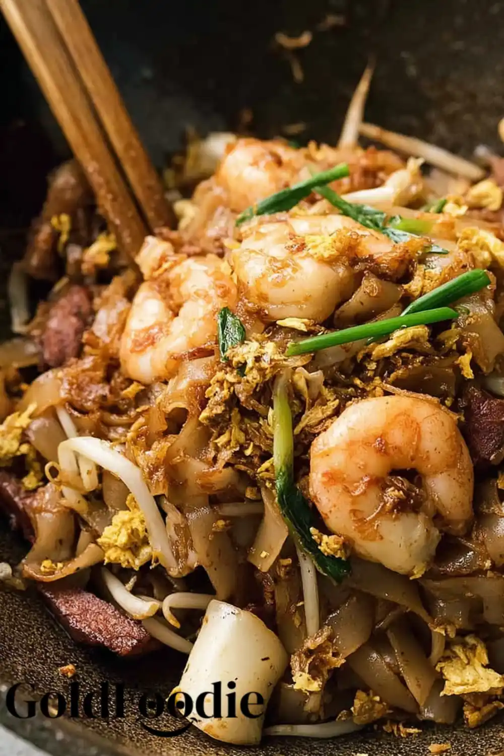 Char Kuay Teow Cooked in a Wok Close-up Char Kuay Teow Cooked
